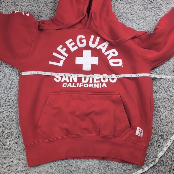 Vintage Lifeguard Hoodie Adult Small Red San Diego California Beach Sweatshirt - Picture 3 of 6